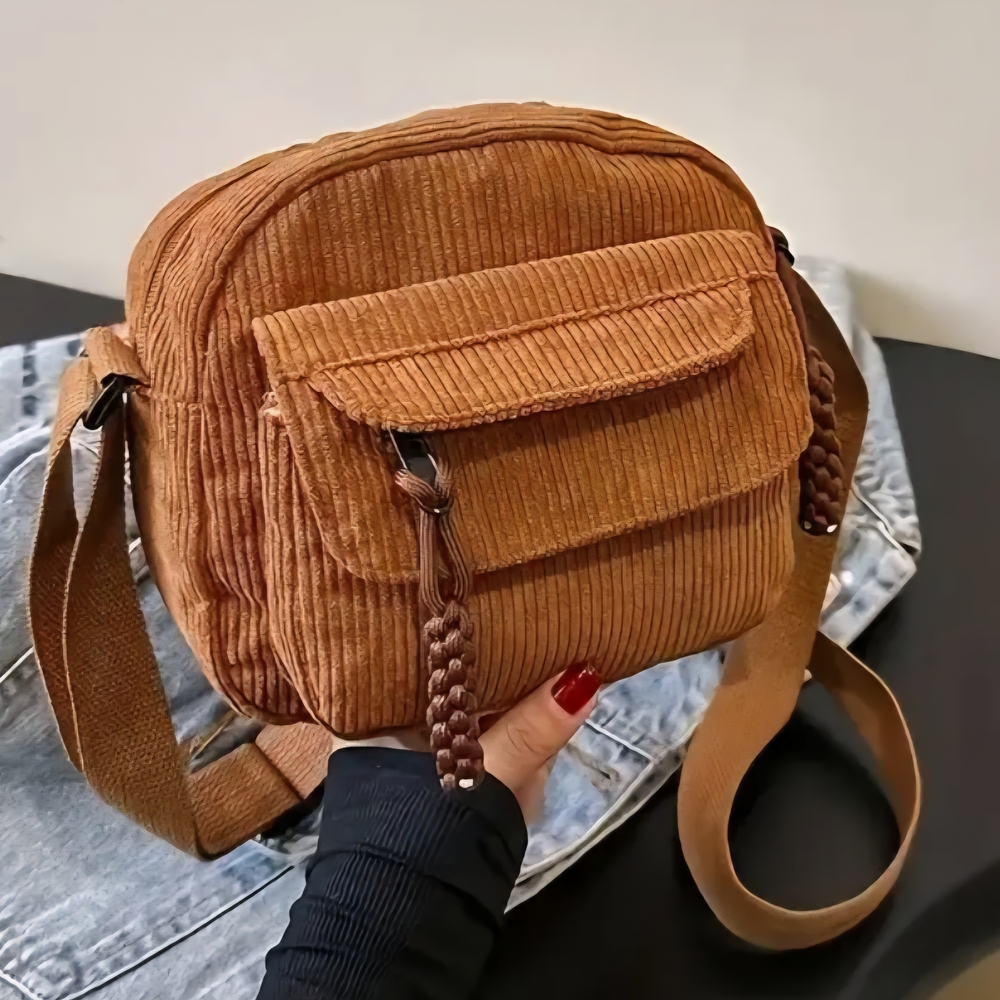 Brown Corduroy Crossbody Bag